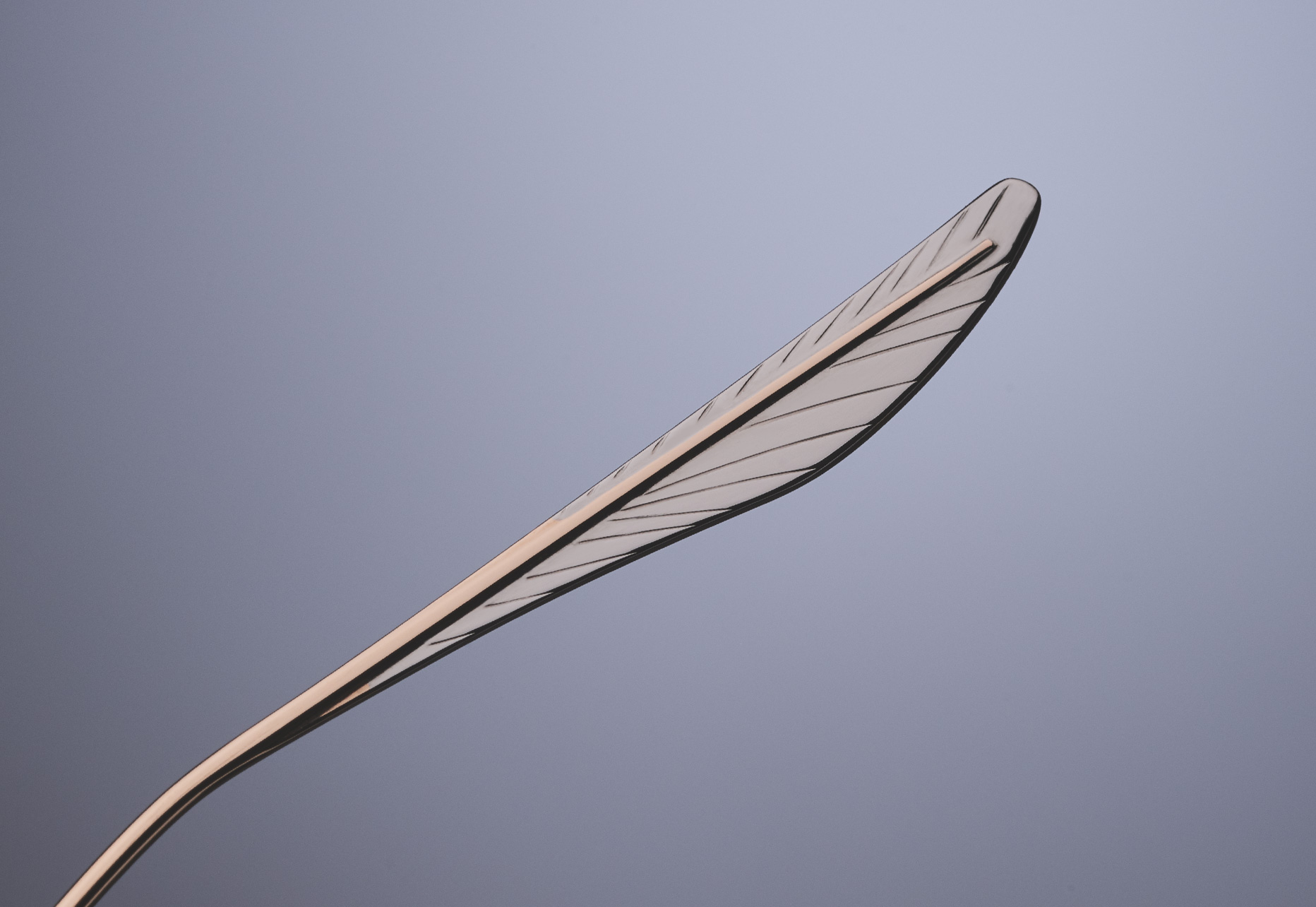 DUAL-COLOR TITANIUM TEMPLE TIP DESIGN DELICATELY ETCHED TO RESEMBLE A FEATHER