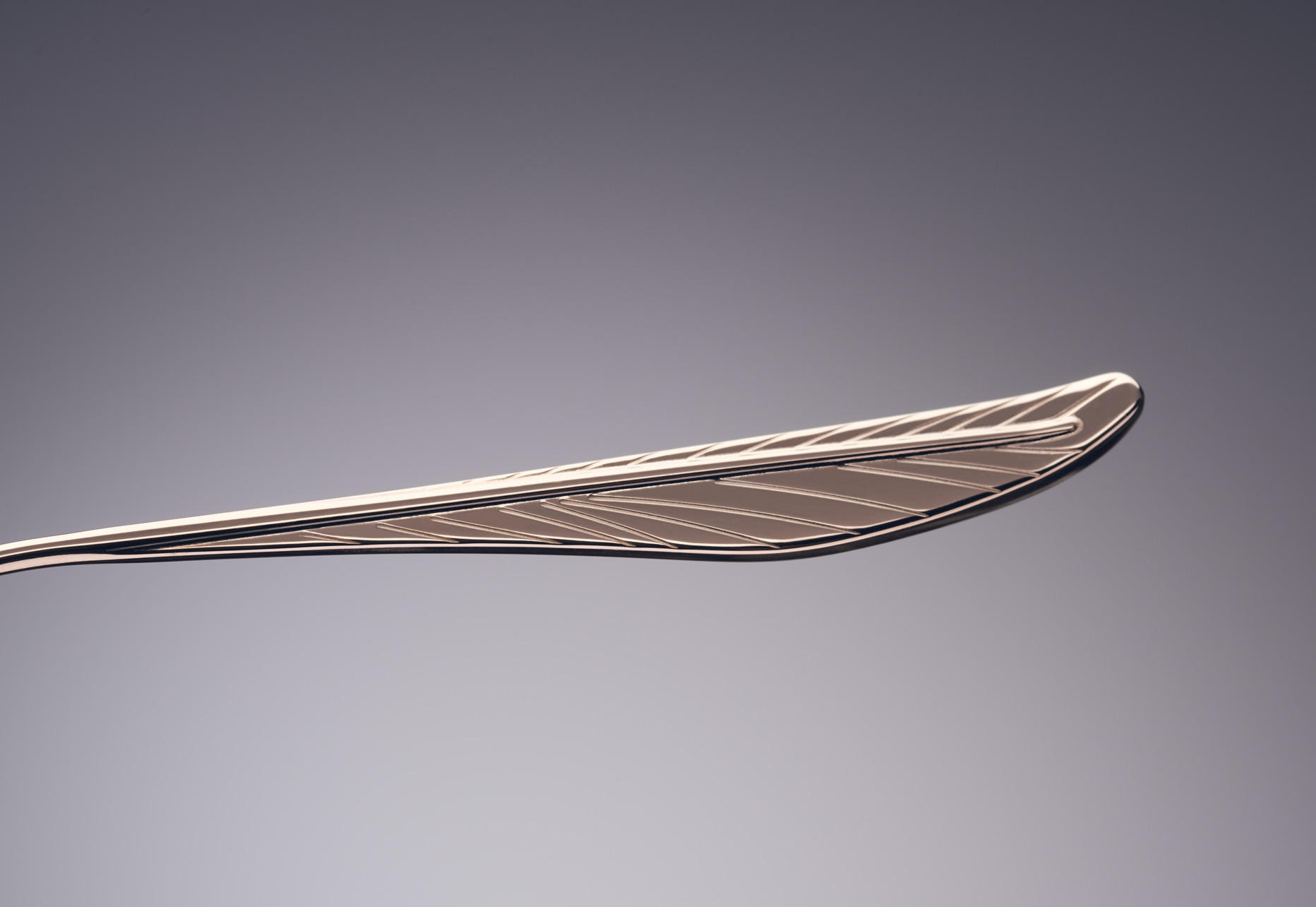 DUAL-COLOR TITANIUM TEMPLE TIP DESIGN DELICATELY ETCHED TO RESEMBLE A FEATHER